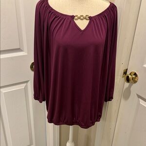 Elementz Long Sleeve Jewel-Accent Blouse - Plum